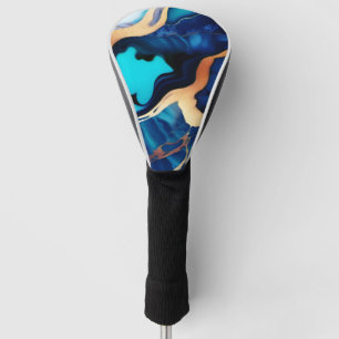 Couvre-club De Golf Bleu tendance en or faux marbre