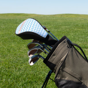 Couvre-club De Golf Bleu Zigzag, Bleu Chevron, Vague Motif, Votre Nom