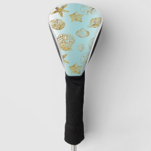 Couvre-club De Golf Blue Beach Gold Sea Shells
