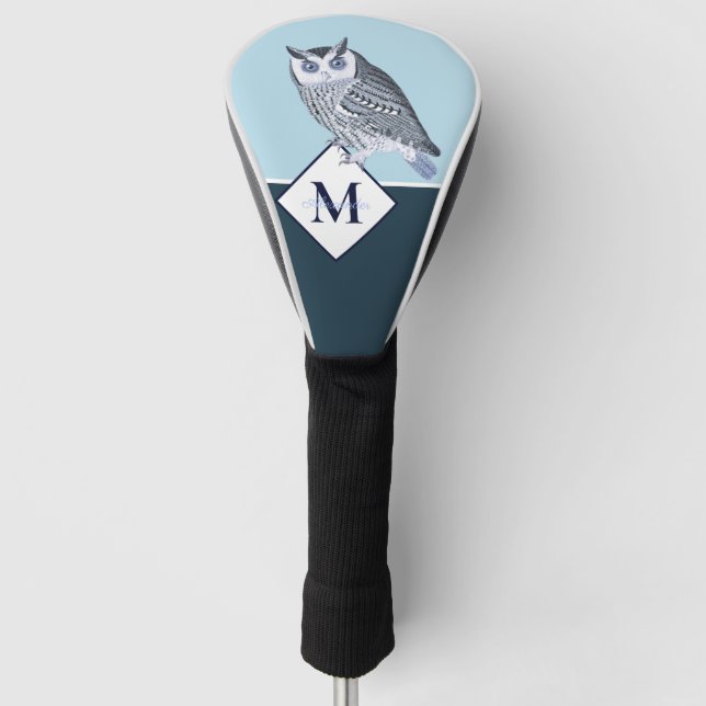 Couvre-club De Golf Blue Owl Grey Nom du monogramme (Devant)