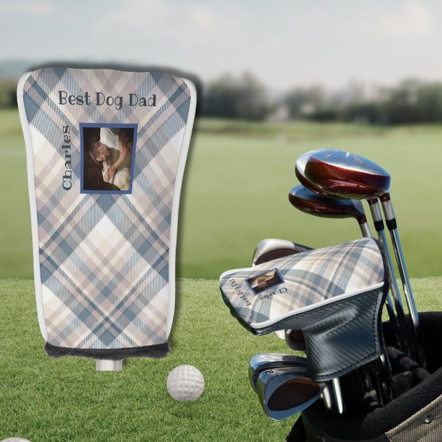 Couvre-club De Golf Blue Plaid Best Chien Papa Photo personnalisée (Happy Father's Day to all dog dad's! Customize this golf head cover with your own photo and  words!)