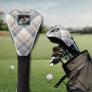 Couvre-club De Golf Blue Plaid Best Chien Papa Photo personnalisée