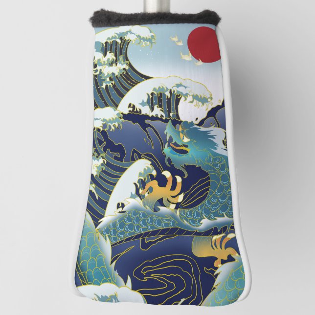 Couvre-club De Golf Blue Waves Green Dragon Red Sun Golf Head Cover (Tourné à 90°)