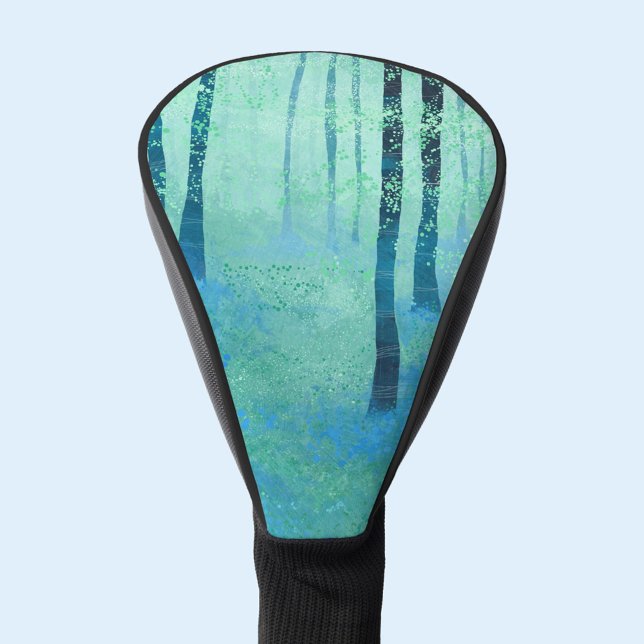 Couvre-club De Golf Bluebell Woodland Paiinting (Bluebell woodland landscape abstract forest painting art golf head cover)