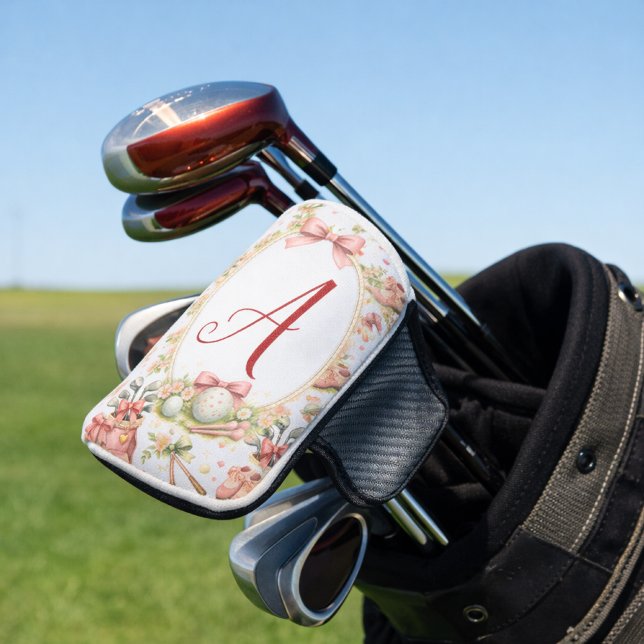 Couvre-club De Golf Blush Bow Golf Monogramme Personnalisé (Créateur téléchargé)
