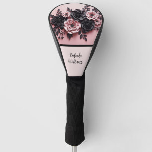 Couvre-club De Golf Blush Rose Fleurs 3D Monogramme Noir