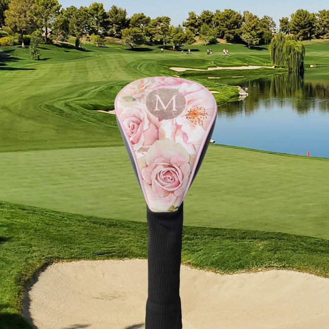 Couvre-club De Golf Blush Rose Gold Floral Monogrammé  (In situ)
