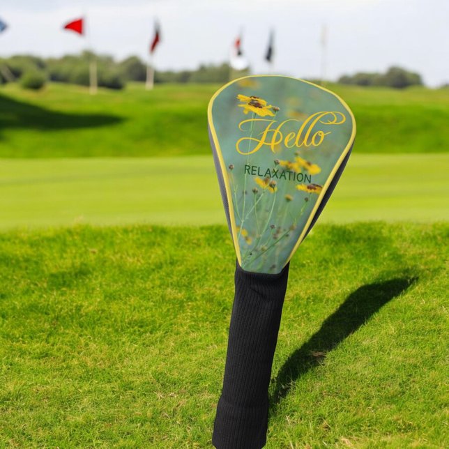 Couvre-club De Golf Bonjour Typographie Fleur sauvage jaune Photograph (template driver golf club cover )
