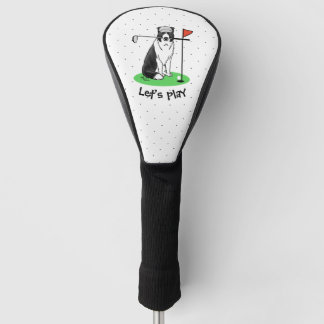 Couvre-club De Golf Bordure Collie Chien Jouer Golf (noir & blanc) Amu