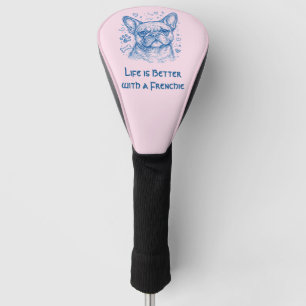 Couvre-club De Golf Bouledogue français bleu doodle ligne art frenchie
