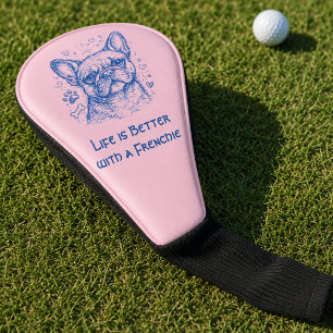 Couvre-club De Golf Bouledogue français bleu doodle ligne art frenchie