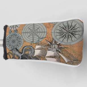 Couvre-club De Golf Boussole Rose Vintage Nautique Octopus Ship