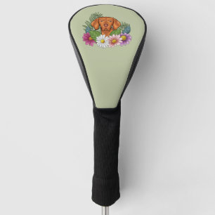 Couvre-club De Golf Braque hongrois et fleurs colorées d'été vertes