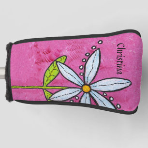 Couvre-club De Golf Bright Whimsical Blanc Fleur Feuille rose