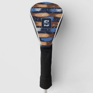 Couvre-club De Golf Brosses Abstraites en bleu, blanc et Brown (3)