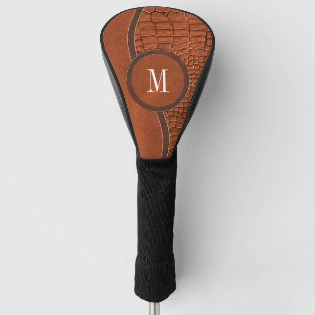Couvre-club De Golf Brown Faux Alligator Cuir Peau Monogramme de luxe (Devant)