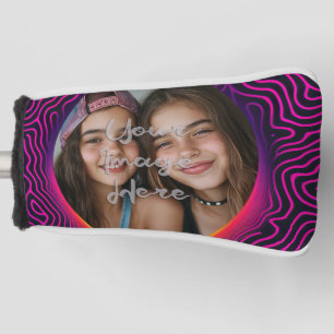 Couvre-club De Golf Cadre photo personnalisé Neon Vaporwave Swirl