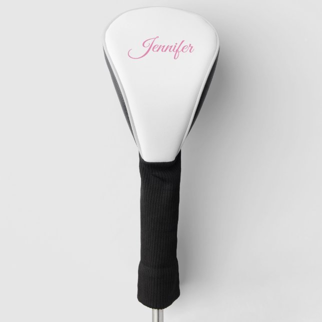Couvre-club De Golf Calligraphie Élégant rose blanc Nom personnalisé (Devant)