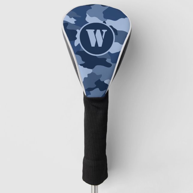 Couvre-club De Golf Camouflage bleu Camo Motif Monogramme initial (Devant)