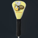 Couvre-club De Golf Caricature d'abeille très heureuse personnalisée<br><div class="desc">Partagez le dernier buzz ! Cette jolie bourde est dessinée dans un joyeux style de dessin animé.</div>