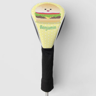 Couvre-club De Golf Caricature de hamburger kawaii joyeux