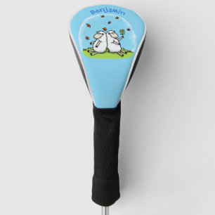 Couvre-club De Golf Caricature de moutons mignons amis et papillons