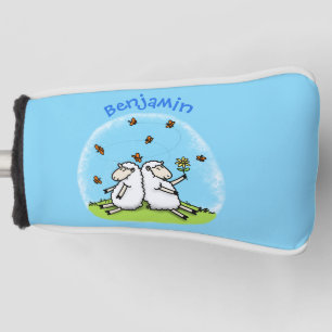 Couvre-club De Golf Caricature de moutons mignons amis et papillons