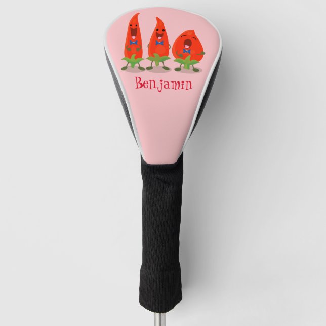 Couvre-club De Golf Caricature de piments chantants mignons (Devant)