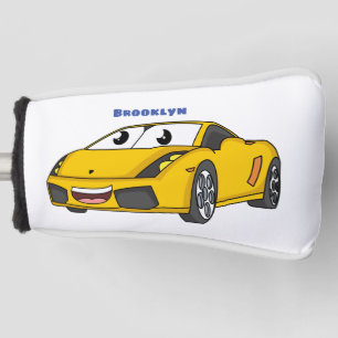 Couvre-club De Golf Caricature de voiture sport jaune joyeux