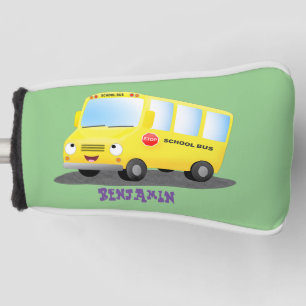Couvre-club De Golf Caricature du bus scolaire jaune joyeux