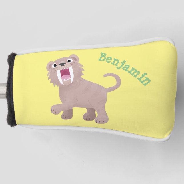 Couvre-club De Golf Caricature du tigre mignon Saber Toothed Smilodon (Devant)