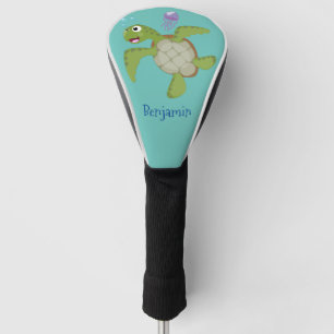 Couvre-club De Golf Caricature joyeuse de tortue de mer verte mignonne