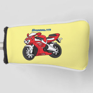 Couvre-club De Golf Caricature moto de sport rouge mou
