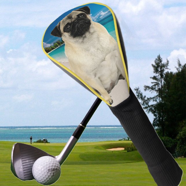 Couvre-club De Golf Carlin Chien à la Plage Golf Head Cover (pug at the beach golf head cover)