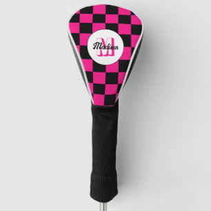 Couvre-club De Golf Carrés à dames rose vif noir rétro Monogramme