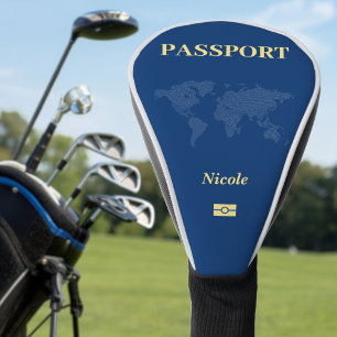 Couvre-club De Golf Carte du monde bleu Passeport