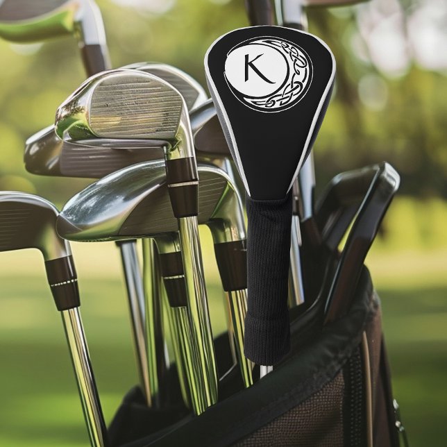Couvre-club De Golf Celtic Knotwork Cercle de Lune Monogramme Noir Bla (Créateur téléchargé)