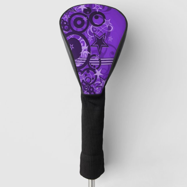 Couvre-club De Golf Cercles rétro et étoiles violets (Devant)