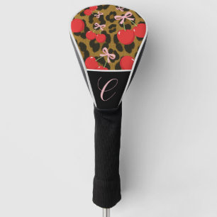 Couvre-club De Golf Cerises Rouges avec Nœud Rose Imprimé Léopard Coqu