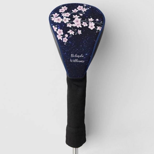 Couvre-club De Golf Cerisier Fleur étoile Ciel rose bleu Monogramme (Devant)