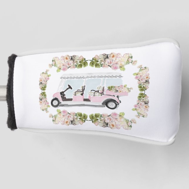 Couvre-club De Golf Chariot de Golf Fleurs Roses  (Devant)