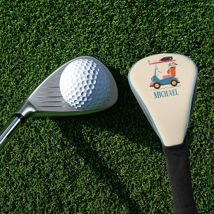 Couvre-club De Golf Chariot de golf rétro vintage bleu monogrammé mign
