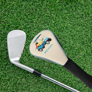 Couvre-club De Golf Chariot de golf rétro vintage bleu monogrammé mign