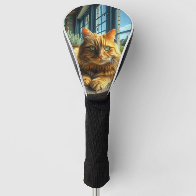 Couvre-club De Golf Chat de gingembre allongé sur une table par une fe (Devant)