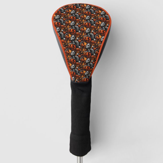 Couvre-club De Golf Chat éffrayant et Citrouille (Devant)