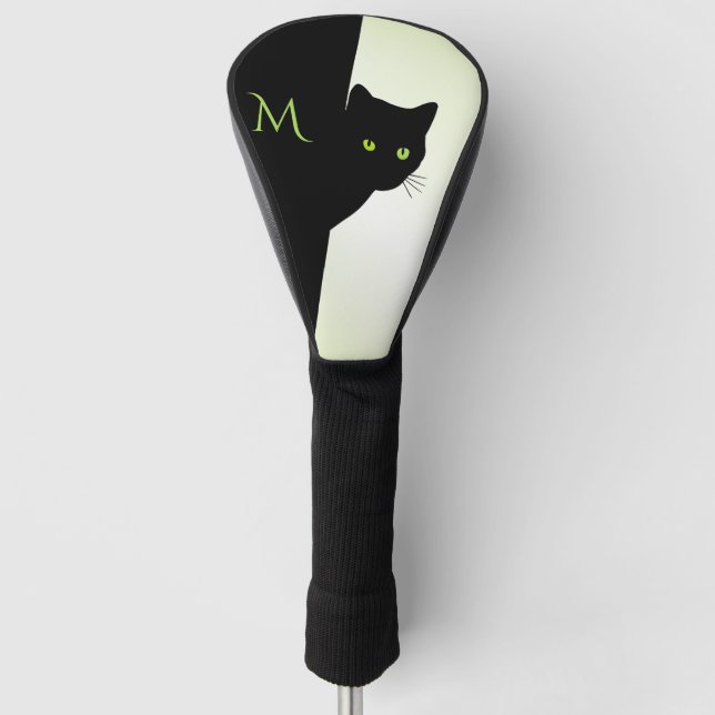 Couvre-club De Golf Chat noir à oreille verte (Devant)
