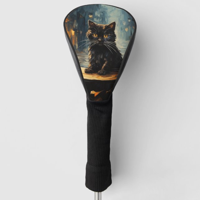 Couvre-club De Golf Chat noir et café de nuit (Devant)