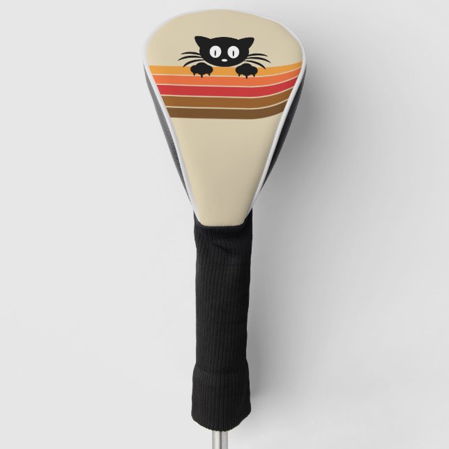 Couvre-club De Golf Chat noir mignon avec rayures rétro (Devant)