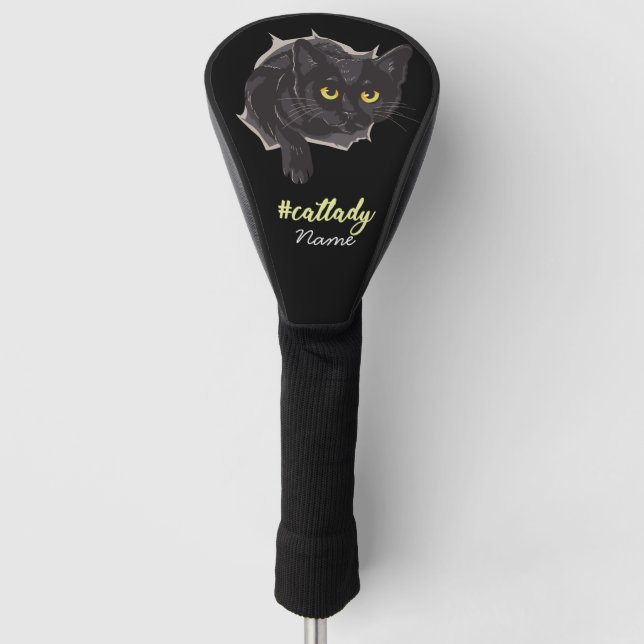 Couvre-club De Golf Chat noir pour maman chat Golfer (Devant)