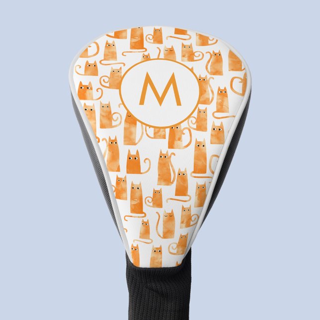 Couvre-club De Golf Chat orange gingembre aquarelle monogramme (Ginger orange cat watercolor pattern personalized monogram initial golf head cover for animal lovers)